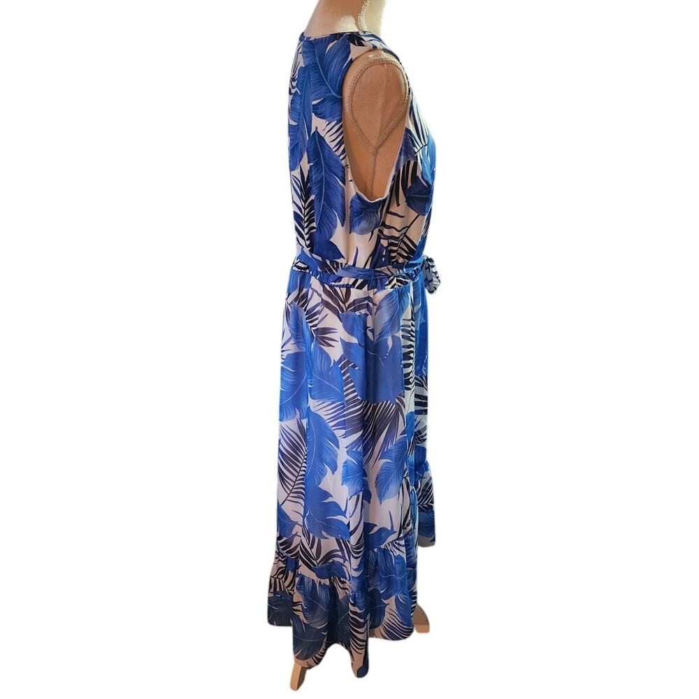 Lane Bryant Sleeveless Blue White Hawaiian Tropical Leaf Keyhole Dress Plus 16 - Picture 3 of 7